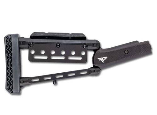 GForce Hugtek Lever Stock Black to lekka i wytrzymała kolba z anodowanego aluminium 6061, z regulowaną wysokością policzka i 6-pozycyjnym tłumikiem odrzutu.